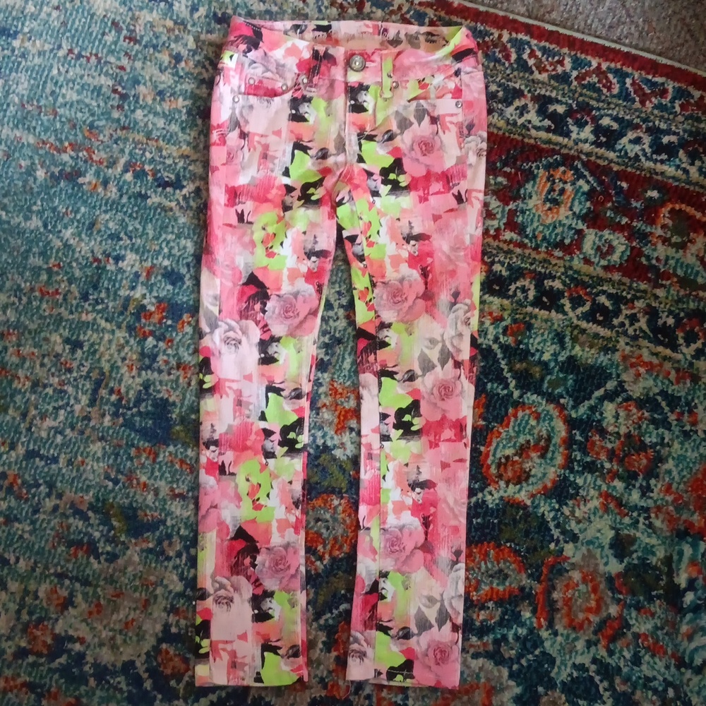 Justice Floral Kids Jeans - Pink and Green